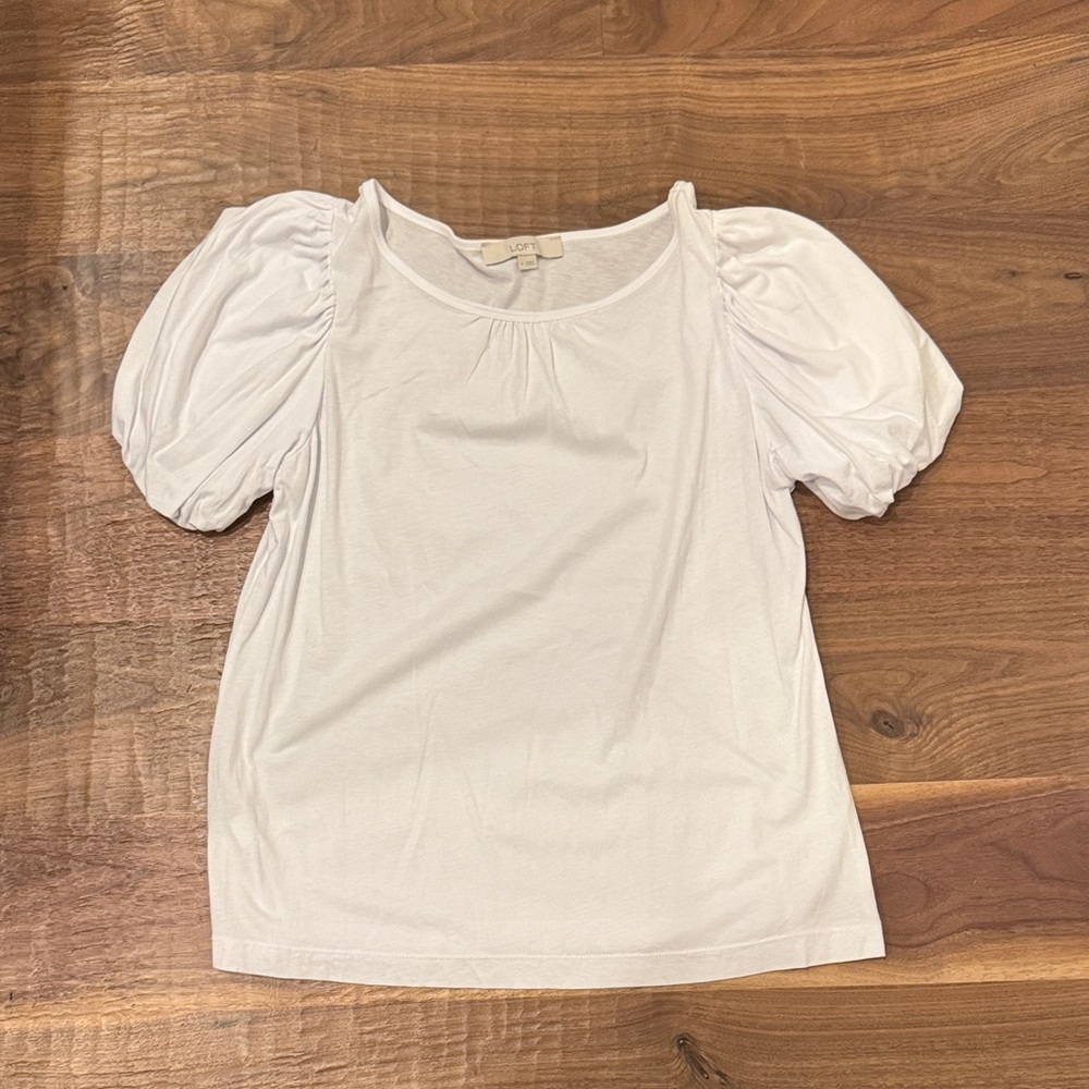 LOFT White Puff Sleeve Blouse